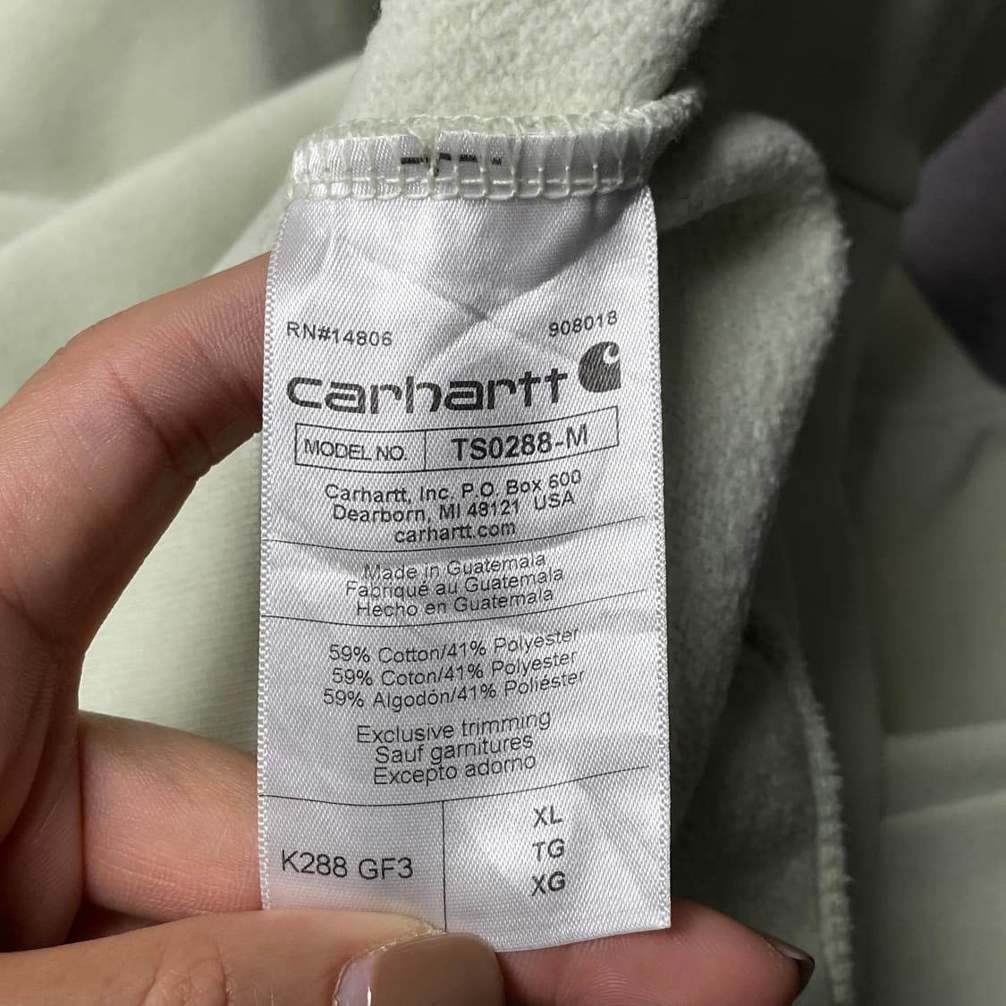 CARHARTT 칼하트 라이트그린 레터링 기모 후드티 A01032 상품이미지10