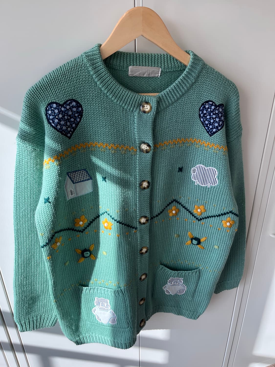 Mi place 자수 패치 울니트 가디건 민트 상품이미지8