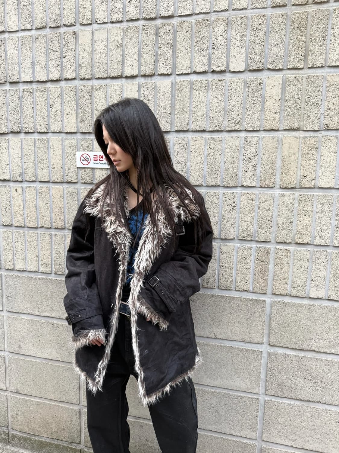 블랙 퍼 디테일 자켓 상품이미지3