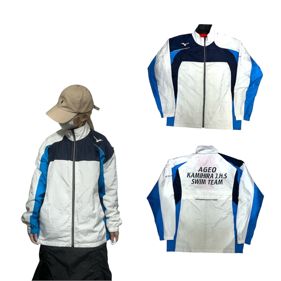 빈티지 화이트 블루 라인 바람막이 자켓 L 상품이미지1