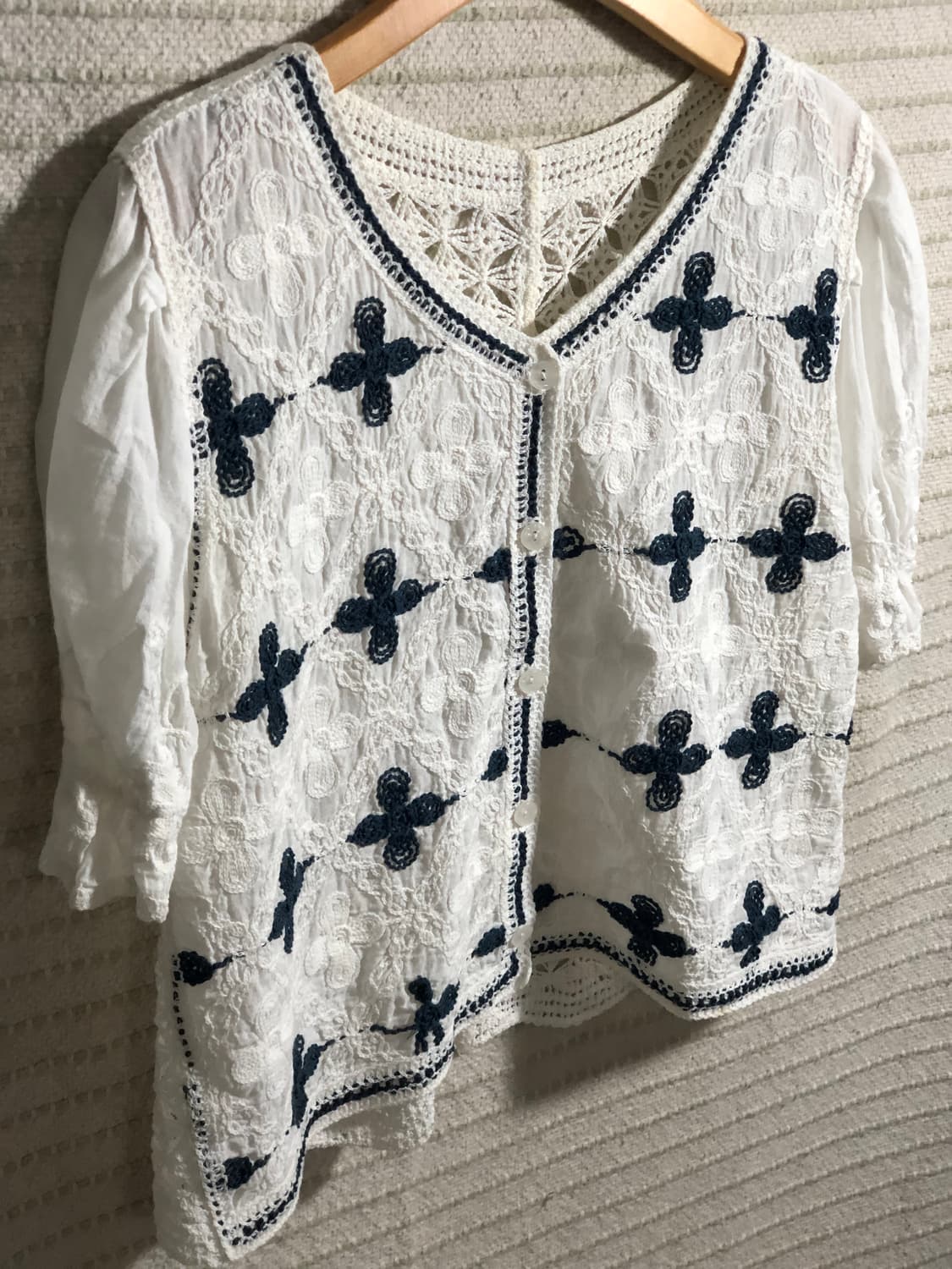 빈티지 자수 플라워 패턴 퍼프 소매 모리걸 가디건 상품이미지3