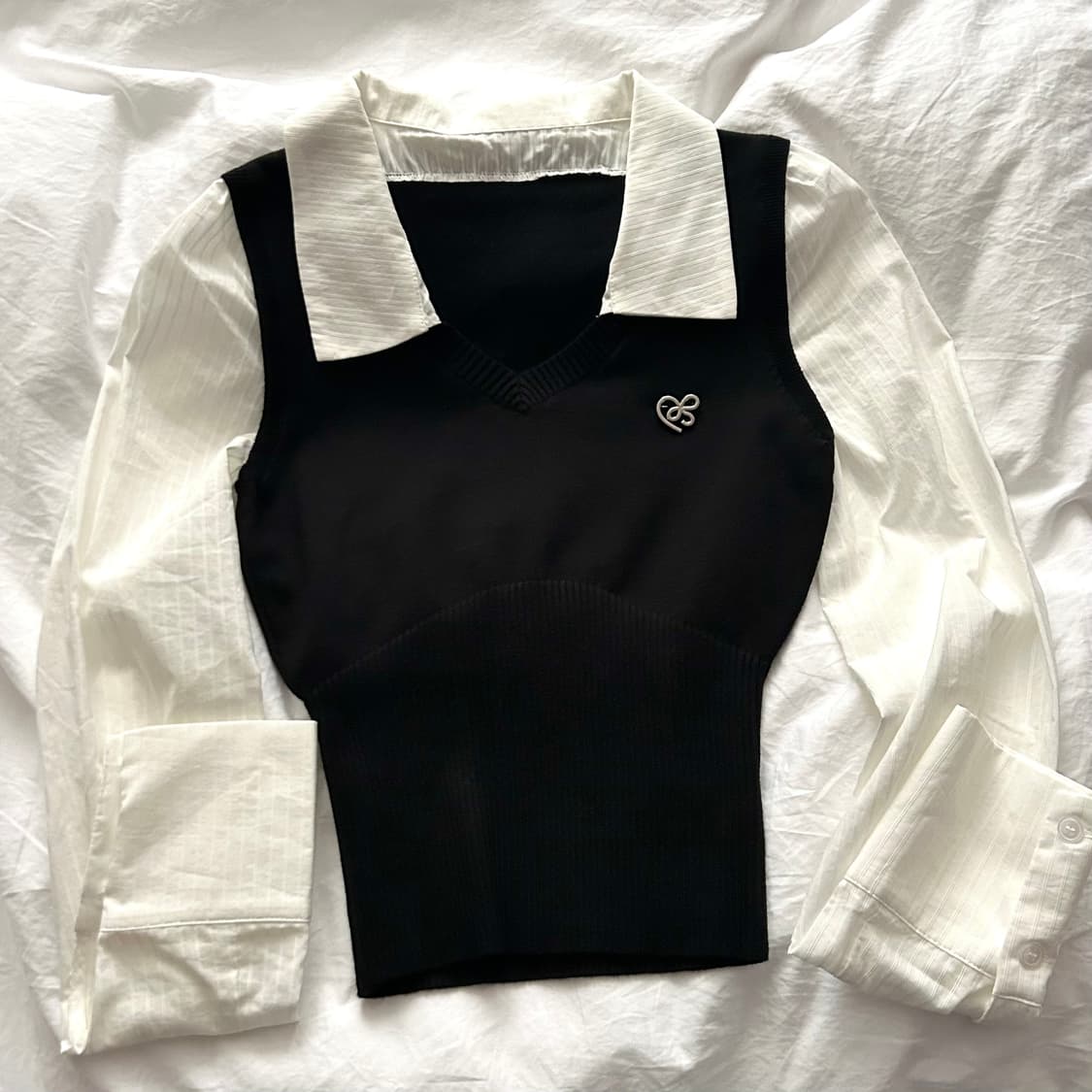 Mess studio 니트 베스트 레이어드 셔츠 슬림핏 긱시크 상품이미지5