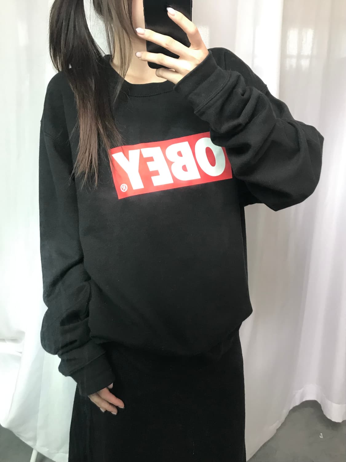 Obey 오베이 로고 블랙 슬리브 맨투맨 상품이미지3