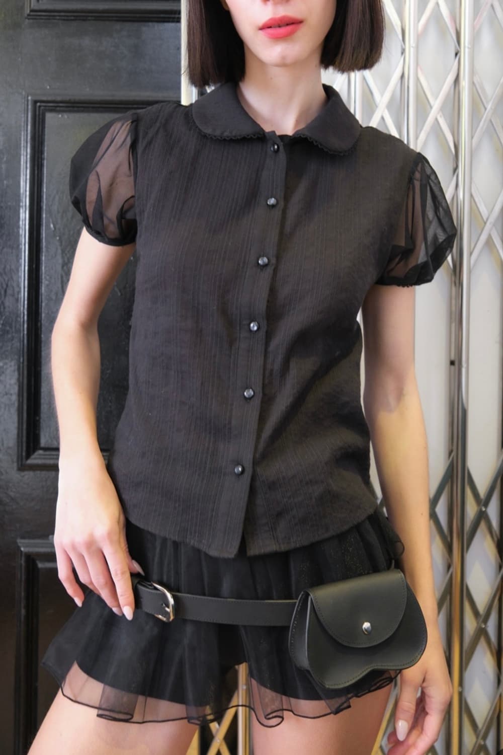 Sheery Mesh Lace Blouse *Black 상품이미지3
