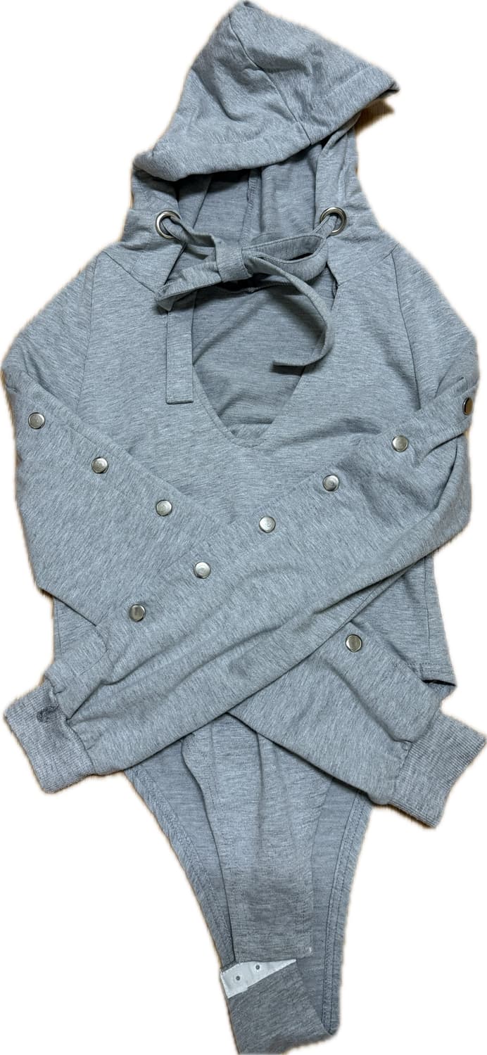 그레이 후드 바디수트 상품이미지2