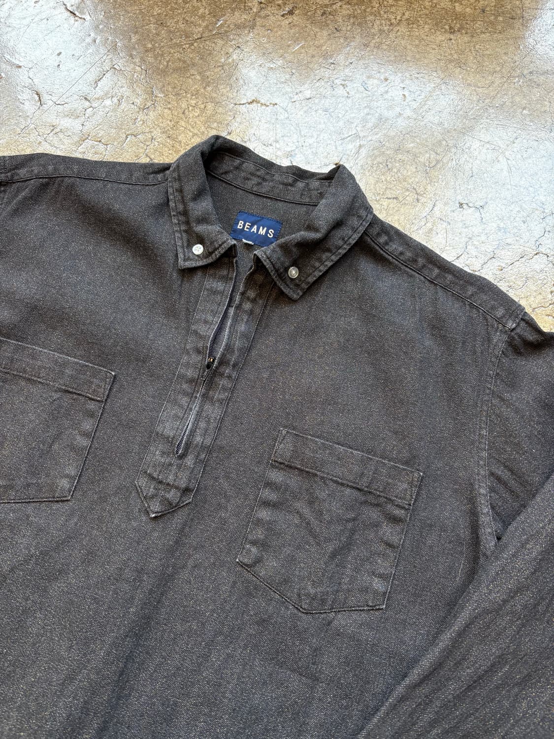 BEAMS 하프 집업 데님 풀오버 셔츠 상품이미지2