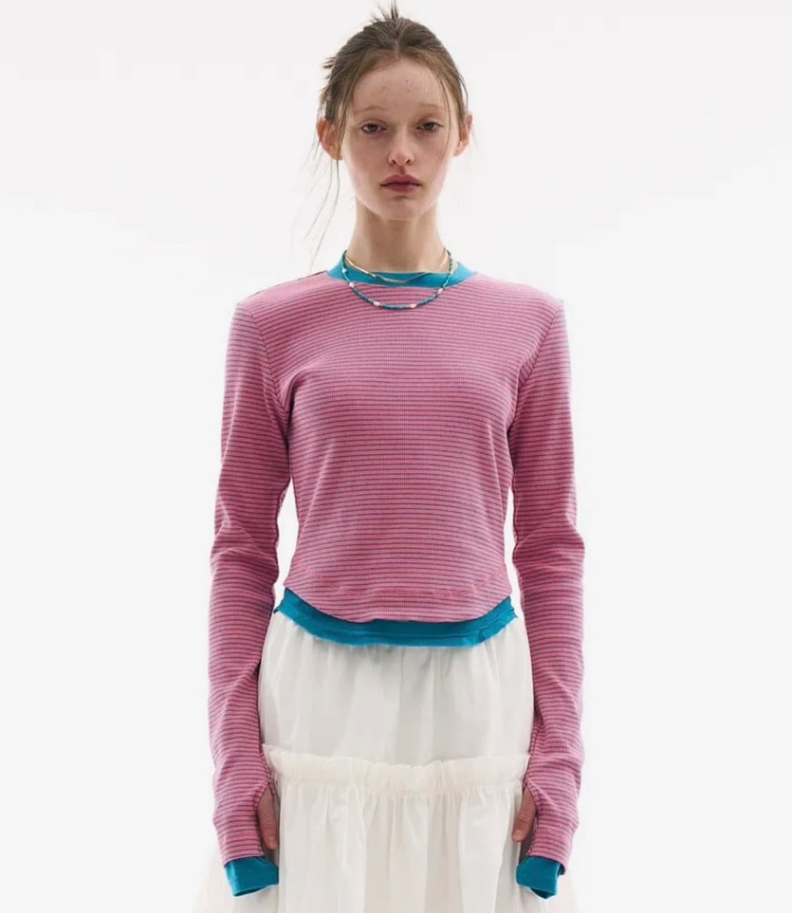 파르티멘토우먼 스트라이프 더블 레이어드 LS 티 상품이미지1