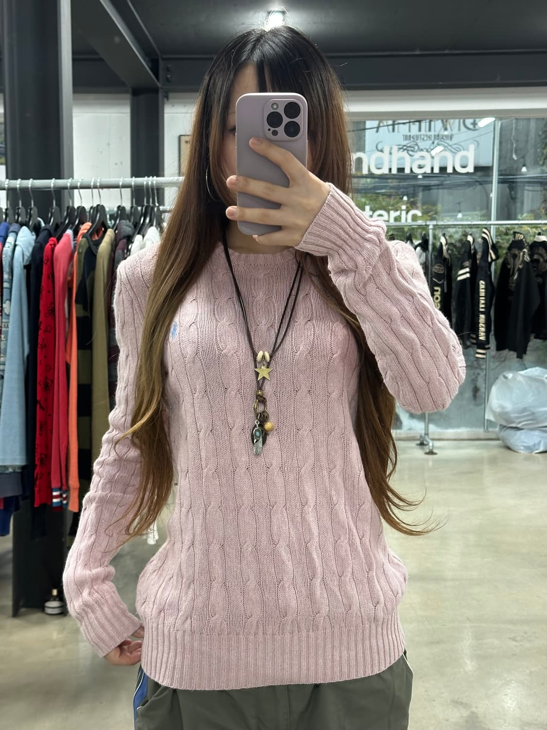 폴로랄프로렌 핑크워시드 꽈배기 니트 상품이미지1