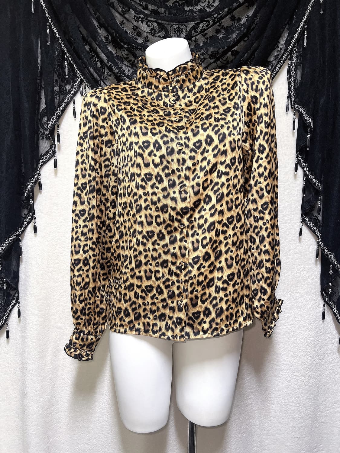 오네갸루 레오파드 호피 애니멀패턴 프릴블라우스 히메 핀터 시부야 헤이세이 상품이미지5