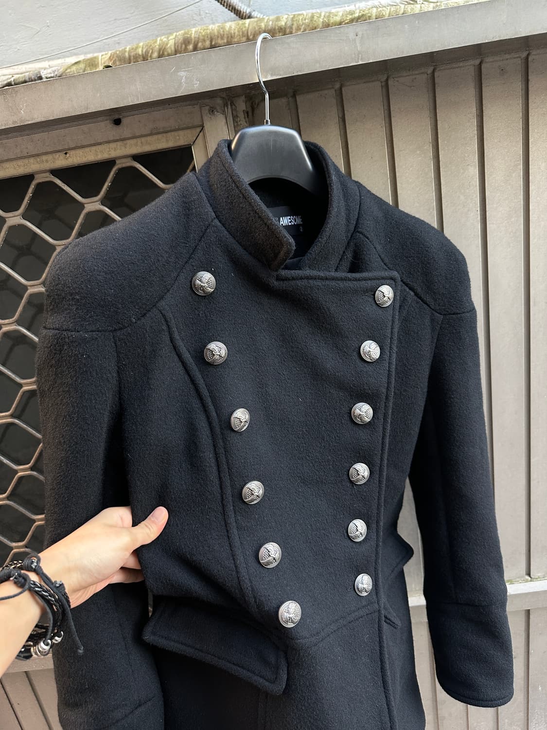 Silver double breasted eagle button coat 상품이미지4