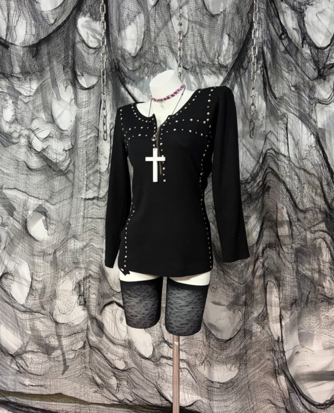 펑크 y2k 스터드 롱슬리브 긴팔티 탑 상품이미지2