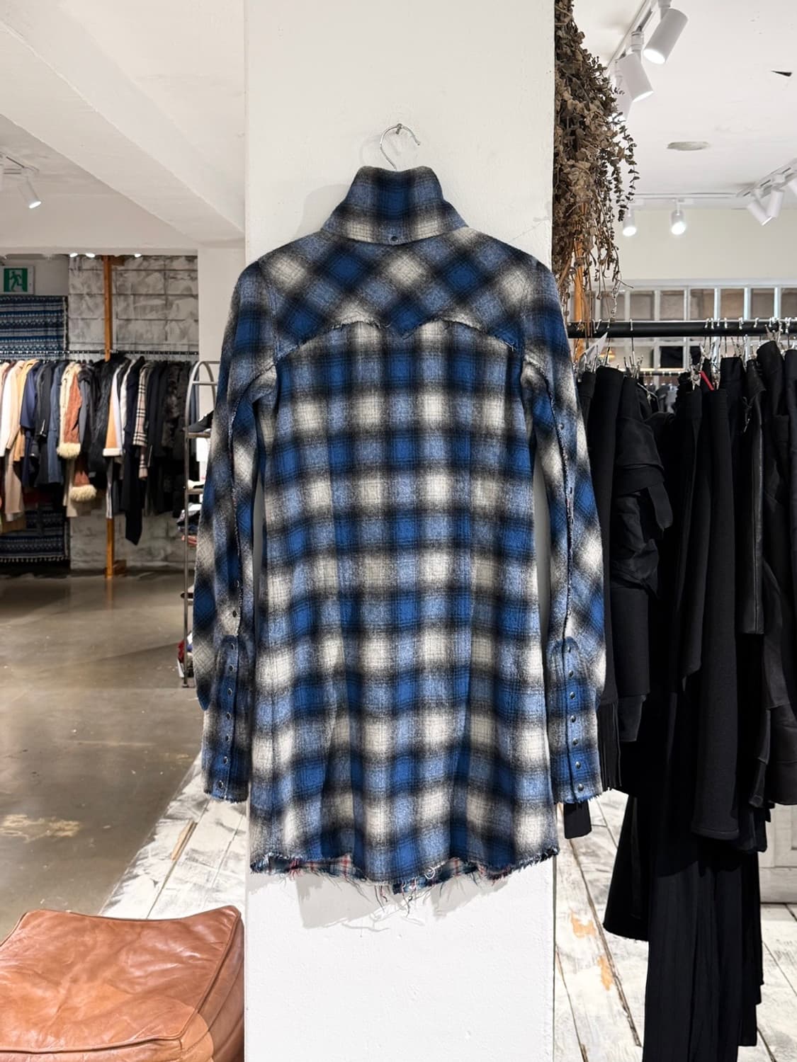 엘지비 블루 체크 울 혼방 지퍼 롱 셔츠  상품이미지4