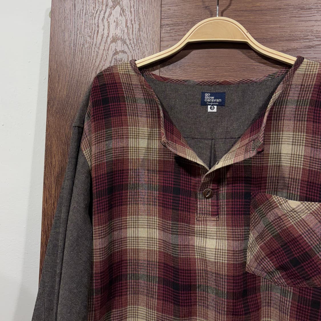 고슬로우카라반 체크 포켓 코지 배색 셔츠 아메카지 모리 상품이미지5