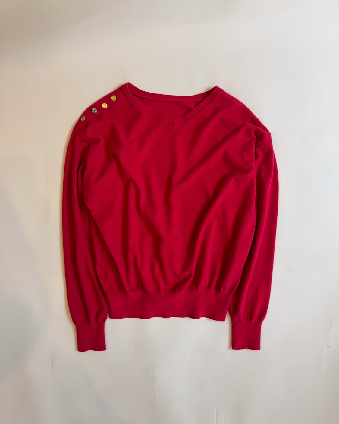 Pink Red Gold Button Knit Sweater 상품이미지1