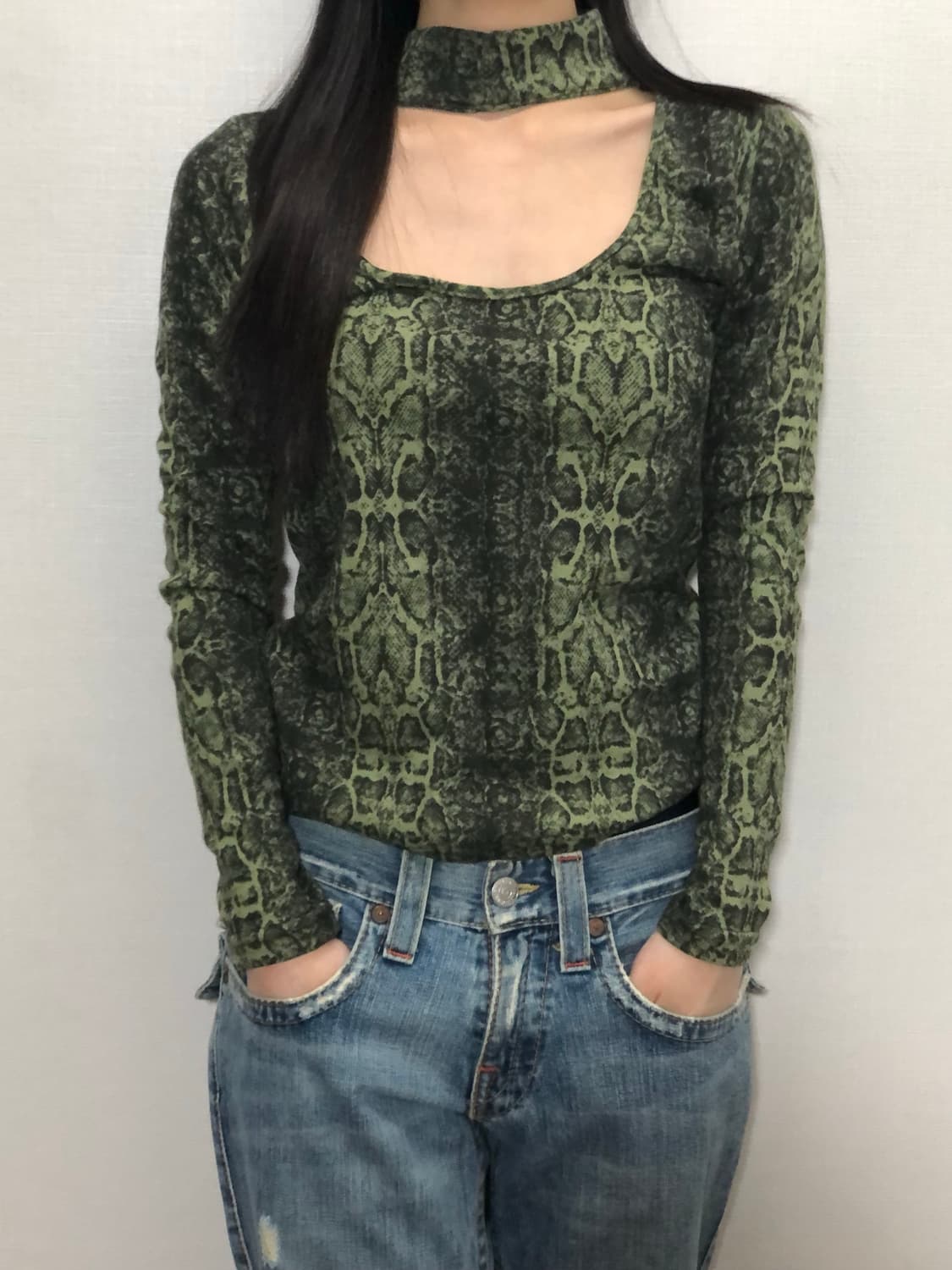 빈티지 그린 파이톤 탑 상품이미지2