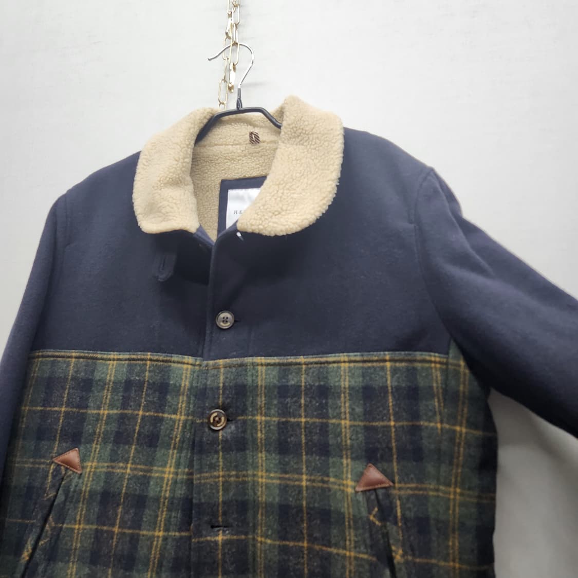 헤리토리 체크 배색 넥(양털) 자켓 L 상품이미지2
