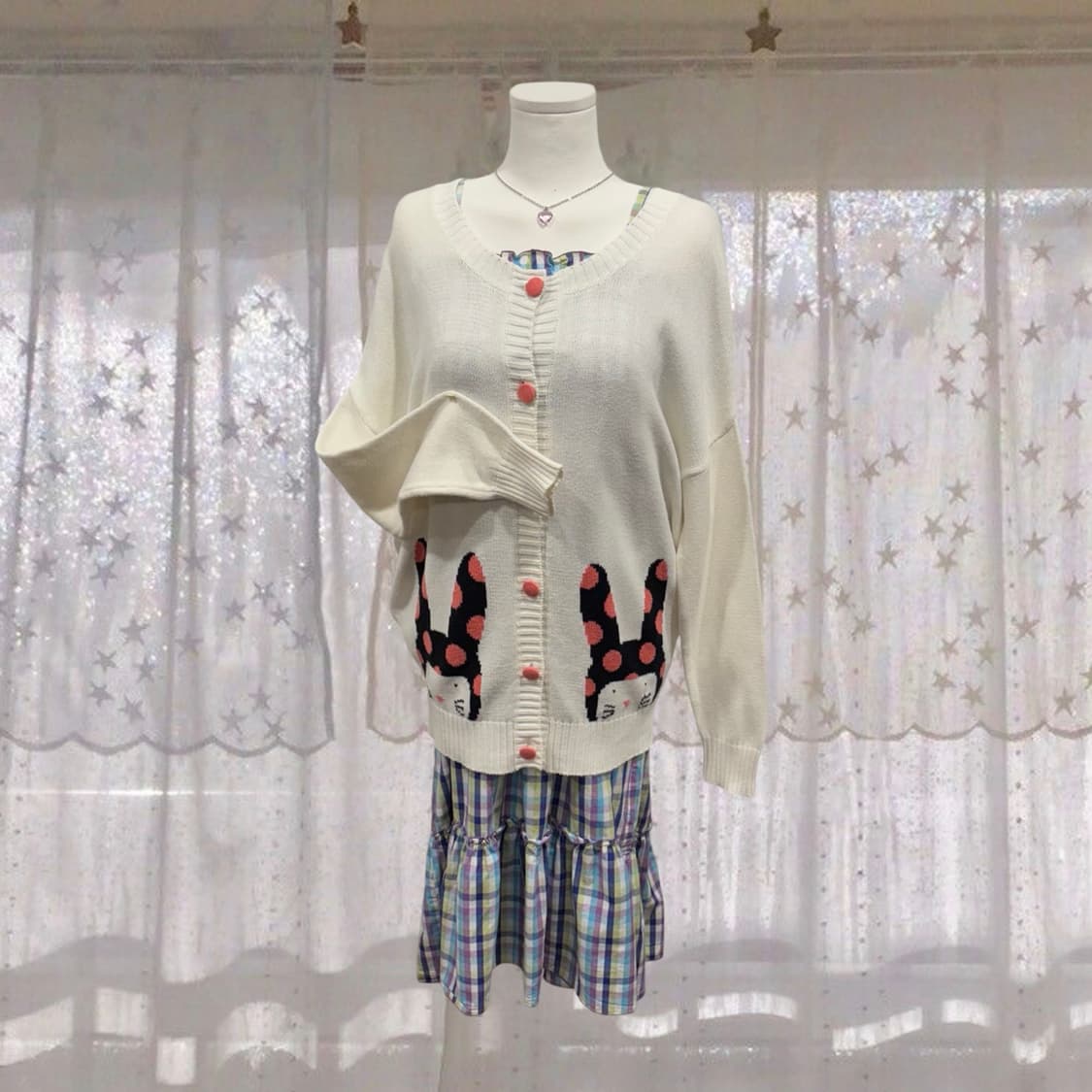 일본 빈티지 루즈핏 토끼 아방핏 니트 가디건 모리걸 상품이미지4