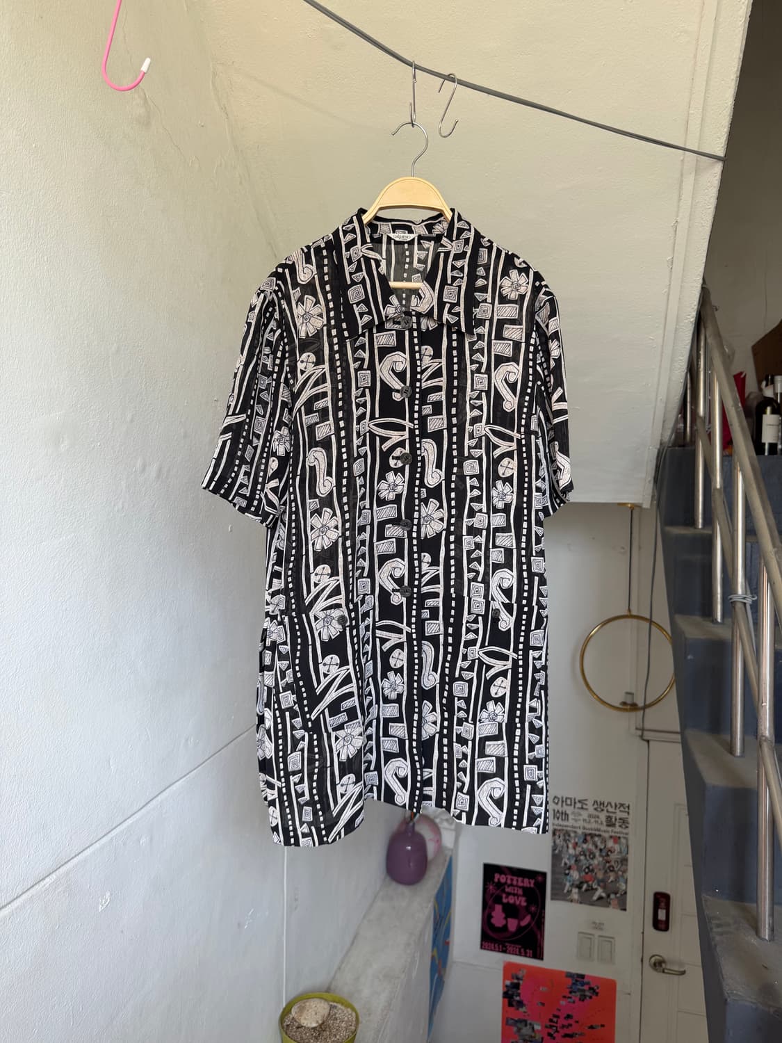 에스닉 패턴 반팔 롱셔츠 상품이미지1