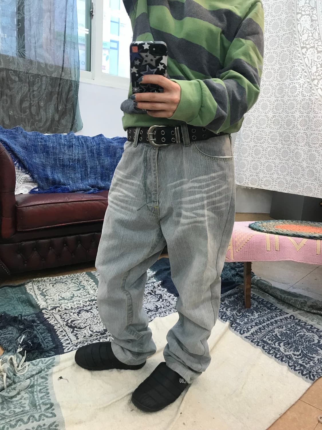 쿠지 빈티지 자수 흑청 데님팬츠   상품이미지2