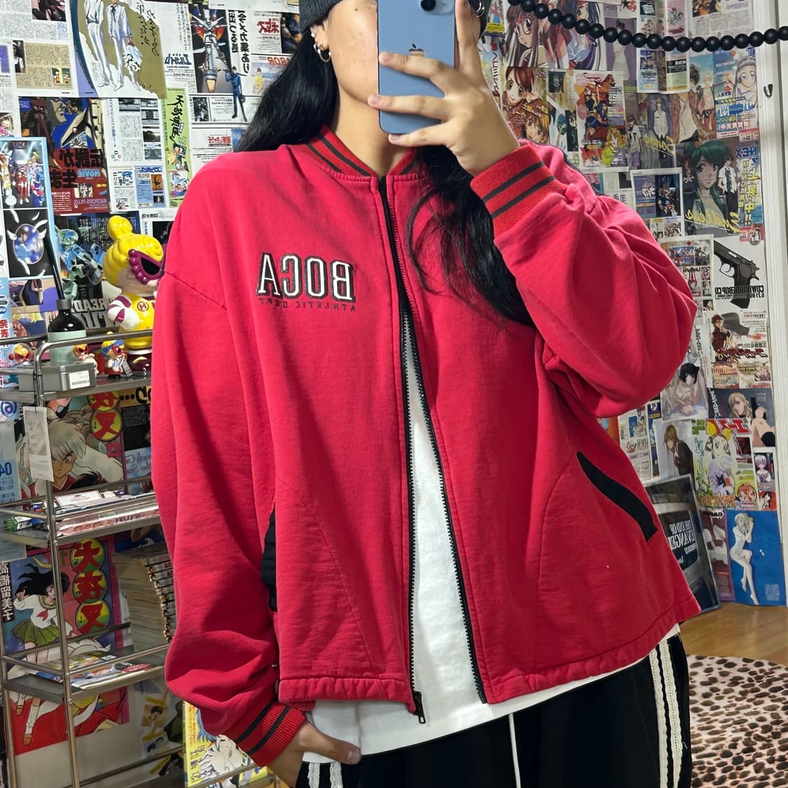 레드 블랙 코튼 봄버 자켓 상품이미지1