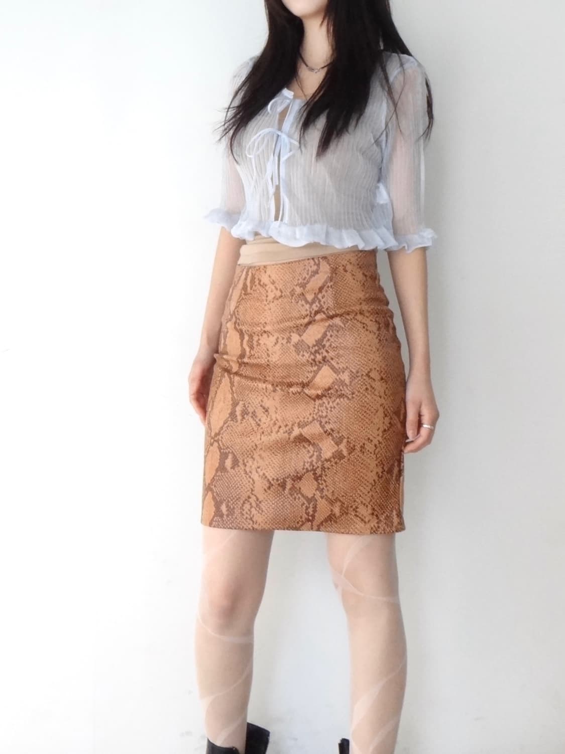 Crack pattern midi skirt / brown 상품이미지5
