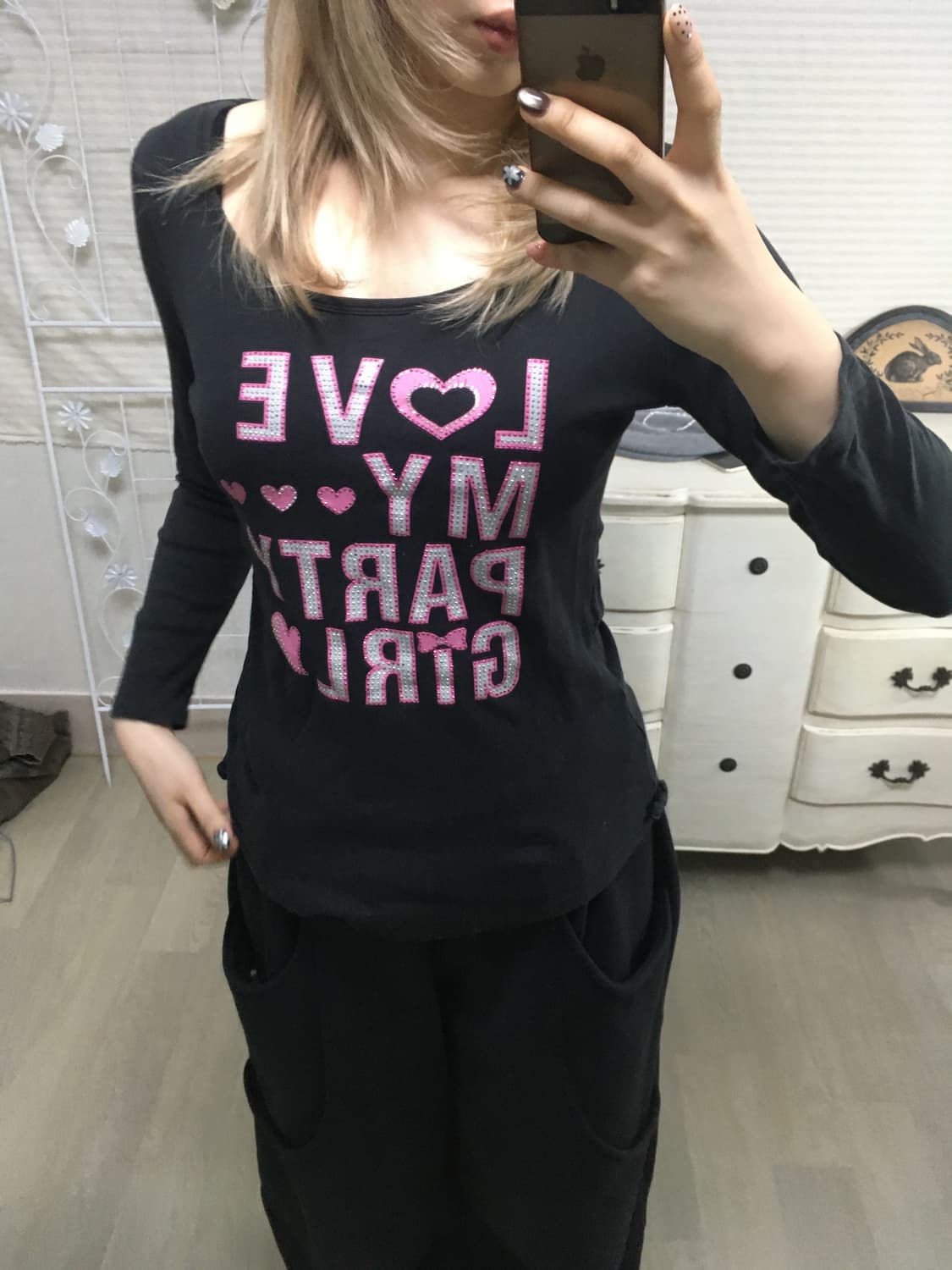 일본빈티지 펑크 블랙 리본큐빅 티셔츠 상품이미지3