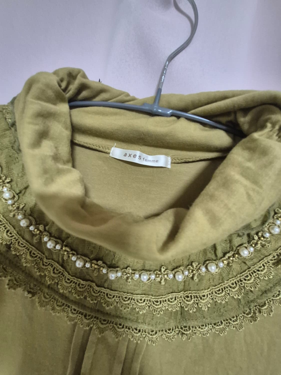 빈티지 엑시즈팜 모리걸 하구미 비즈 셔링 레이스 목폴리 티 상품이미지3