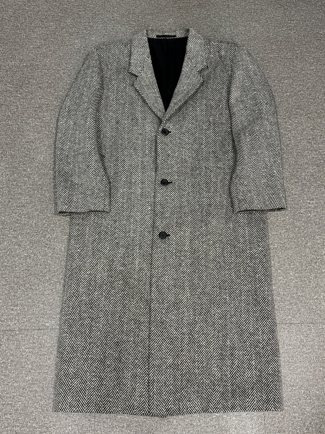 재패니즈 빈티지 헤링본 울 오버패드 롱 코트 L 상품이미지1