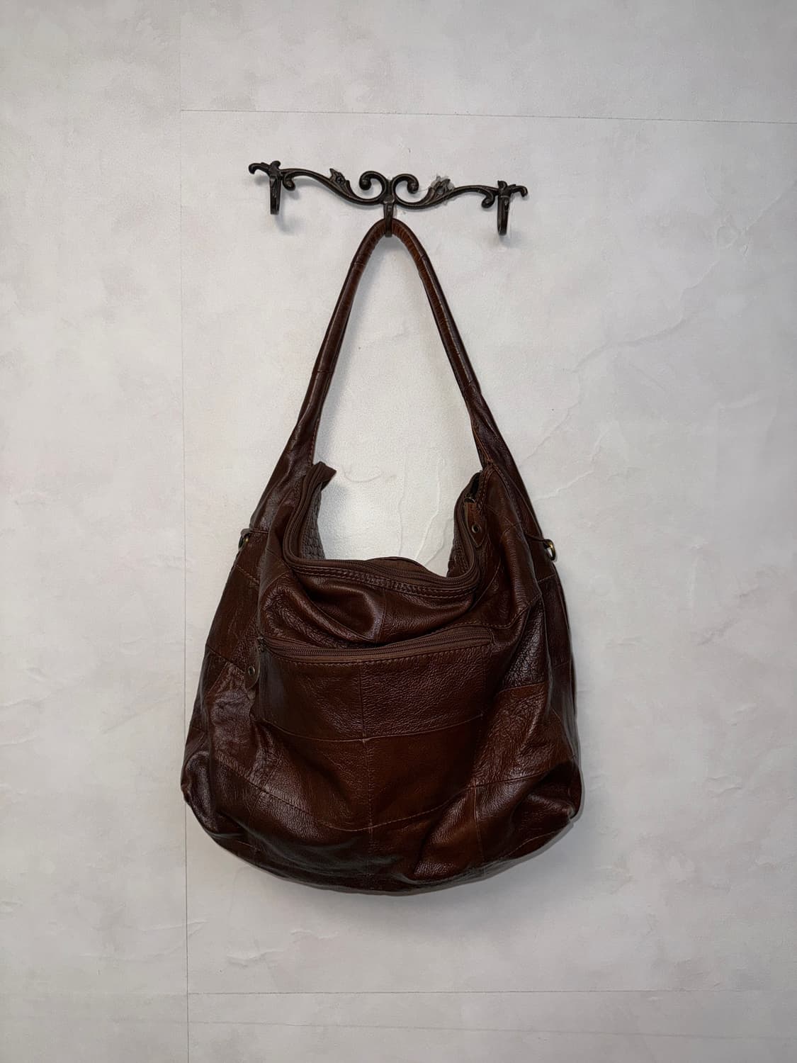 Brown diamond patch leather big 숄더백 상품이미지3