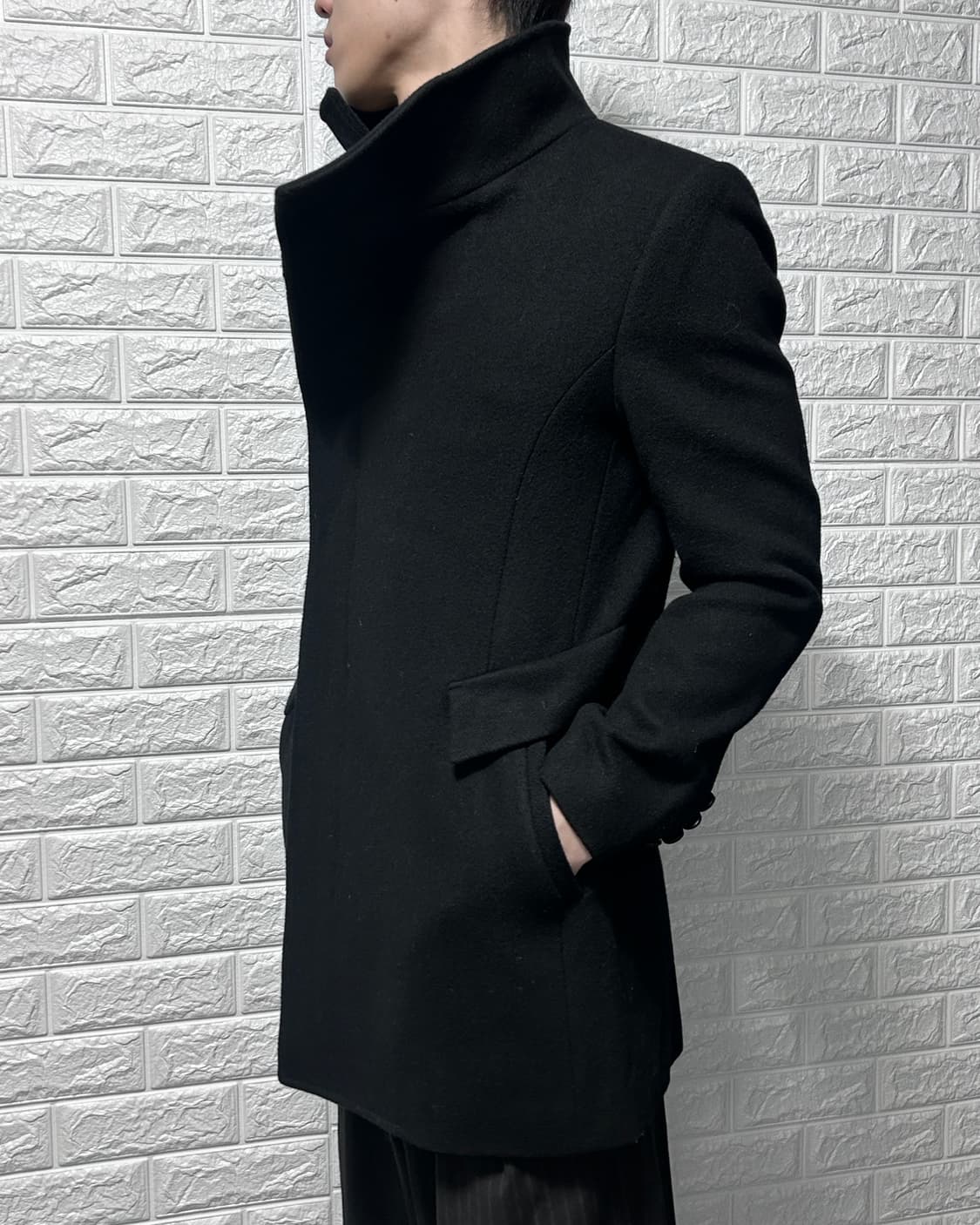 사선 하이넥 울 코트 상품이미지1