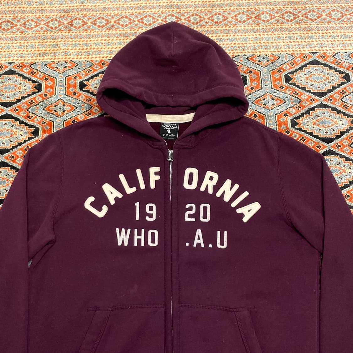 후아유 캘리포니아 스펠로고 버건디 기모 후드집업 남성L 상품이미지2