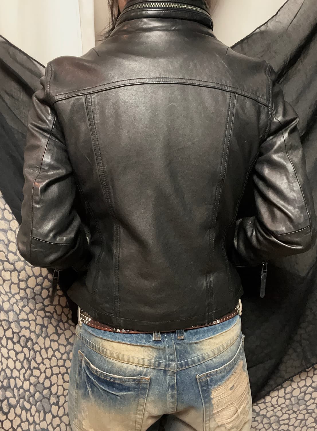 렘 스킨 하이넥 지퍼 블랙 레더자켓 상품이미지7