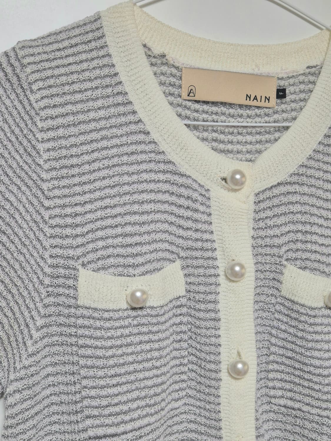 아틀리에 나인 NAIN 트위드 느낌 여름 니트 반팔 가디건 상품이미지4