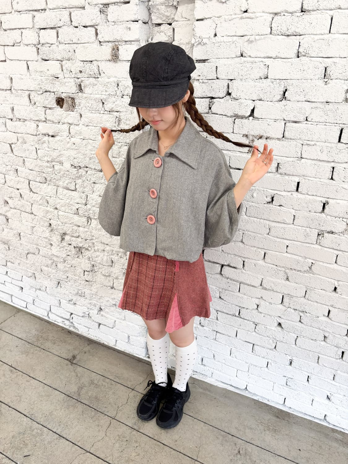 빈티지 핑크 버튼 케이프 자켓 상품이미지3