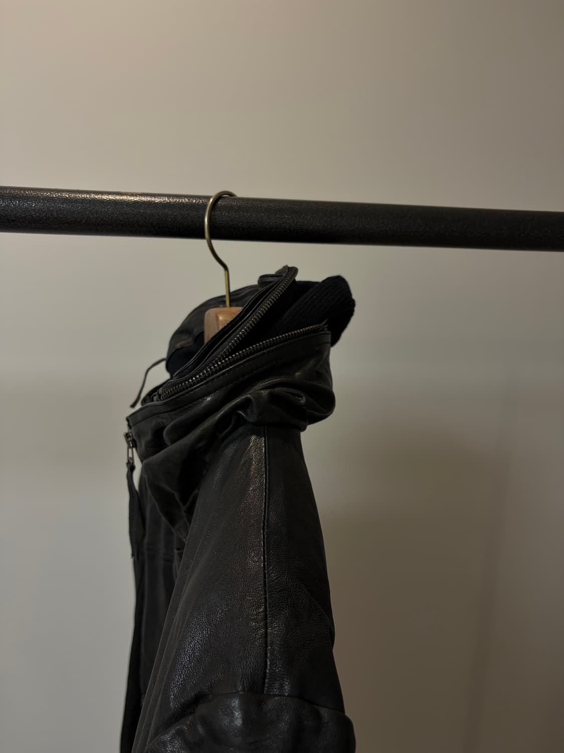 (L) 하이넥 히든 후드 락시크 이탈리아 레더 램스킨 양가죽 자켓 상품이미지3