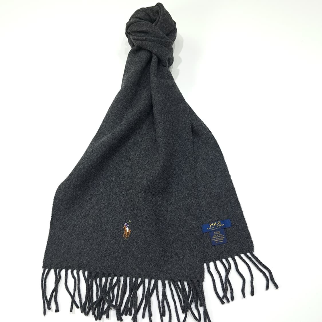 MX396 폴로 이태리판 버진울 포니자수 차콜 머플러 목도리 상품이미지2