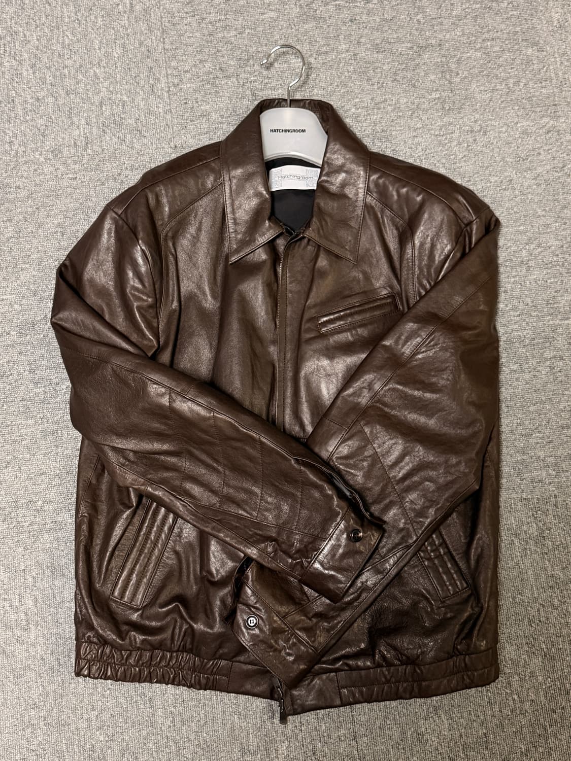 해칭룸 스티치볼륨레더 브라운 가죽자켓 4사이즈 상품이미지3