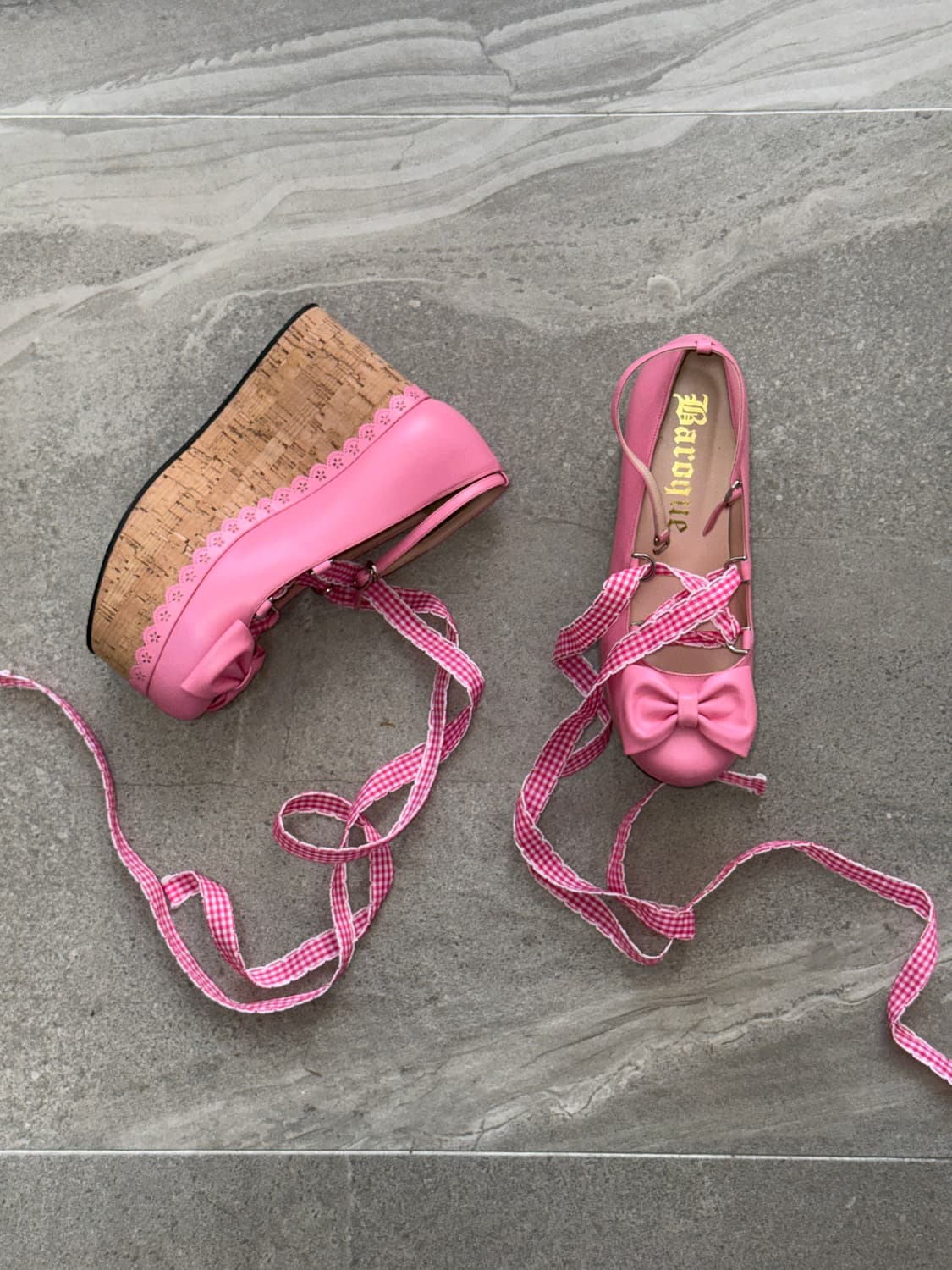 Baroque baby pink ribbon wedge heels 상품이미지4