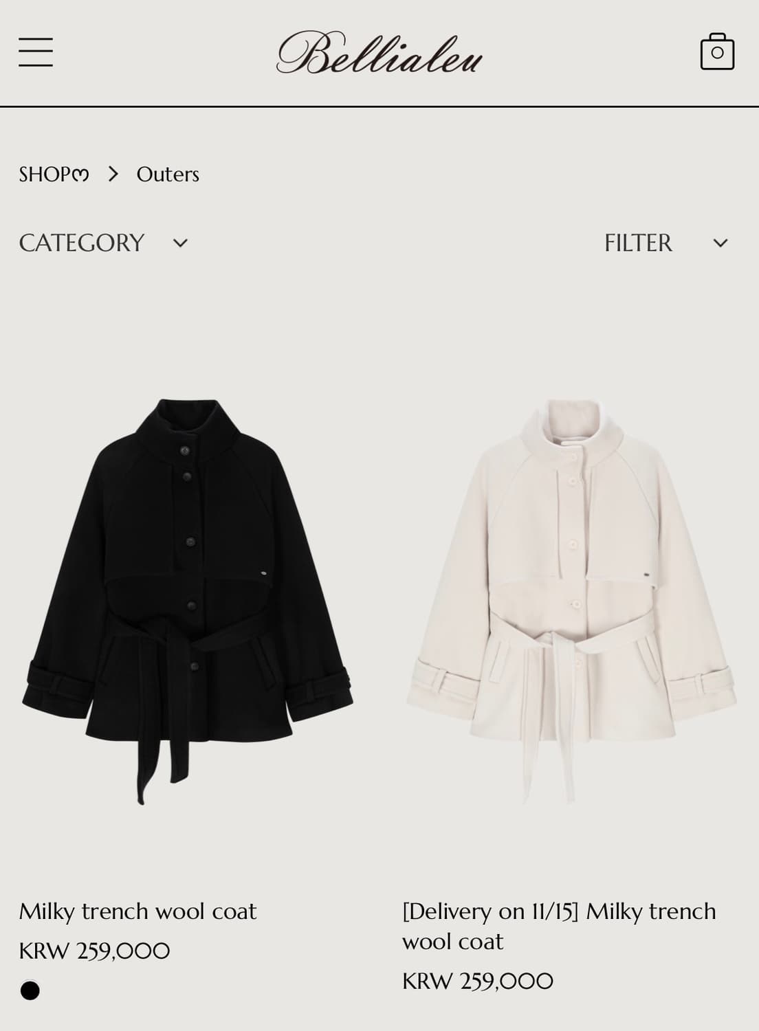 벨리아르 트렌치 울 코트 블랙 상품이미지1