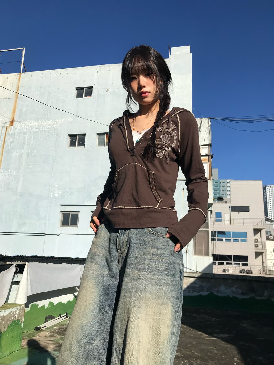 폴로 빈티지 브라운 후드 탑 상품이미지3