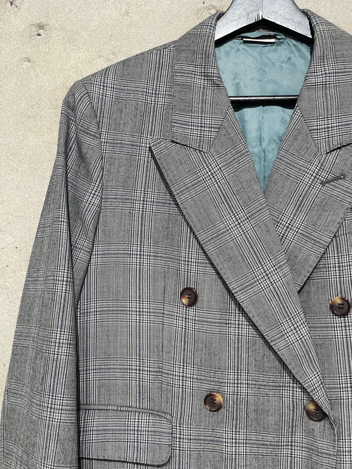 구찌 그레이 티켓 포켓 2B 더블 라나울 체크 블레이저 상품이미지2