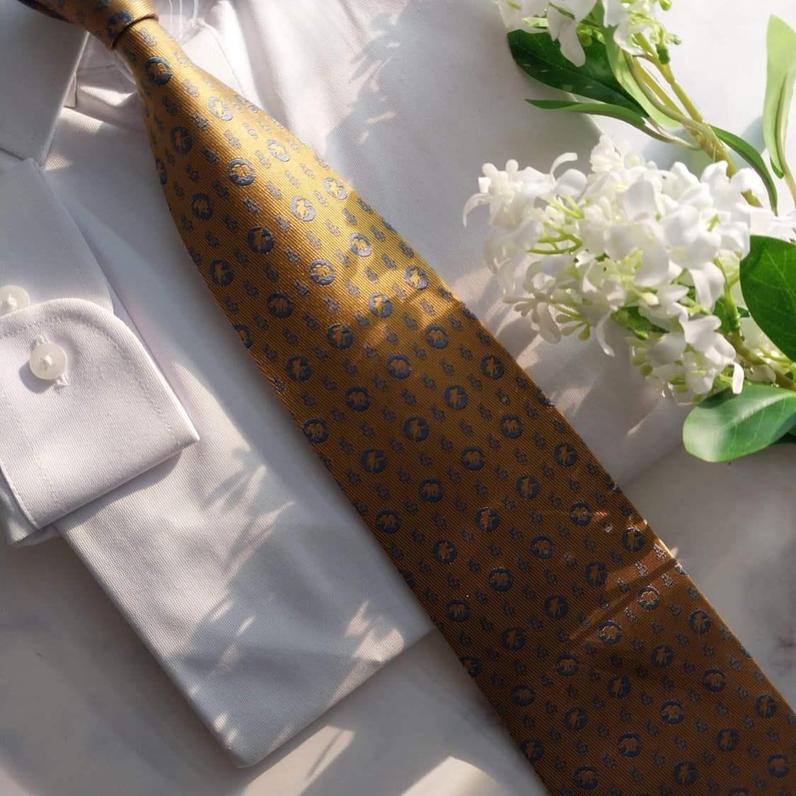 헌팅월드 실크 골드 코끼리 패턴 넥타이 9.9cm A+~A등급 K1449 상품이미지7
