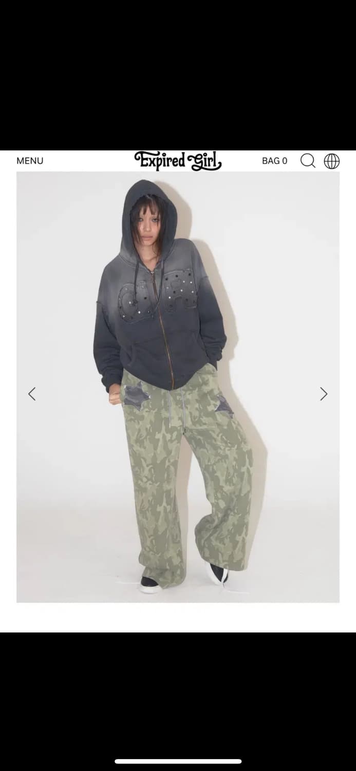 익스파이어드걸 젬스톤 워싱 후드 집업 차콜  상품이미지2