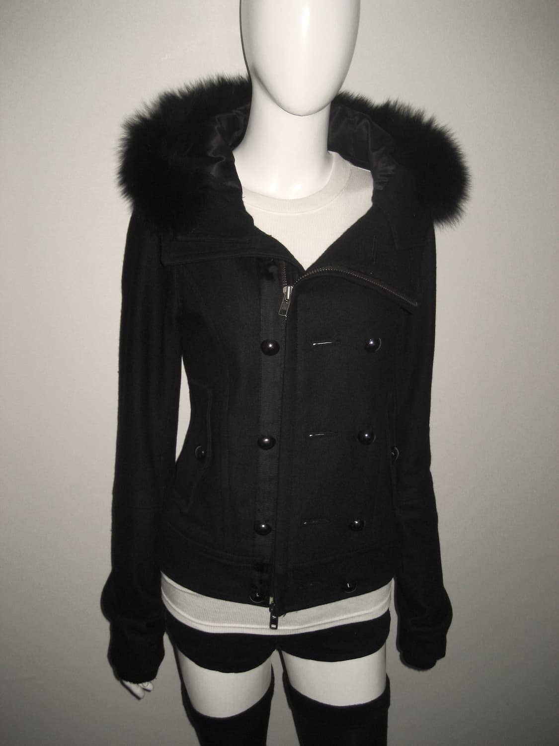 퍼 투버튼 하이넥 후드 집업 울 자켓 아카이브 상품이미지6