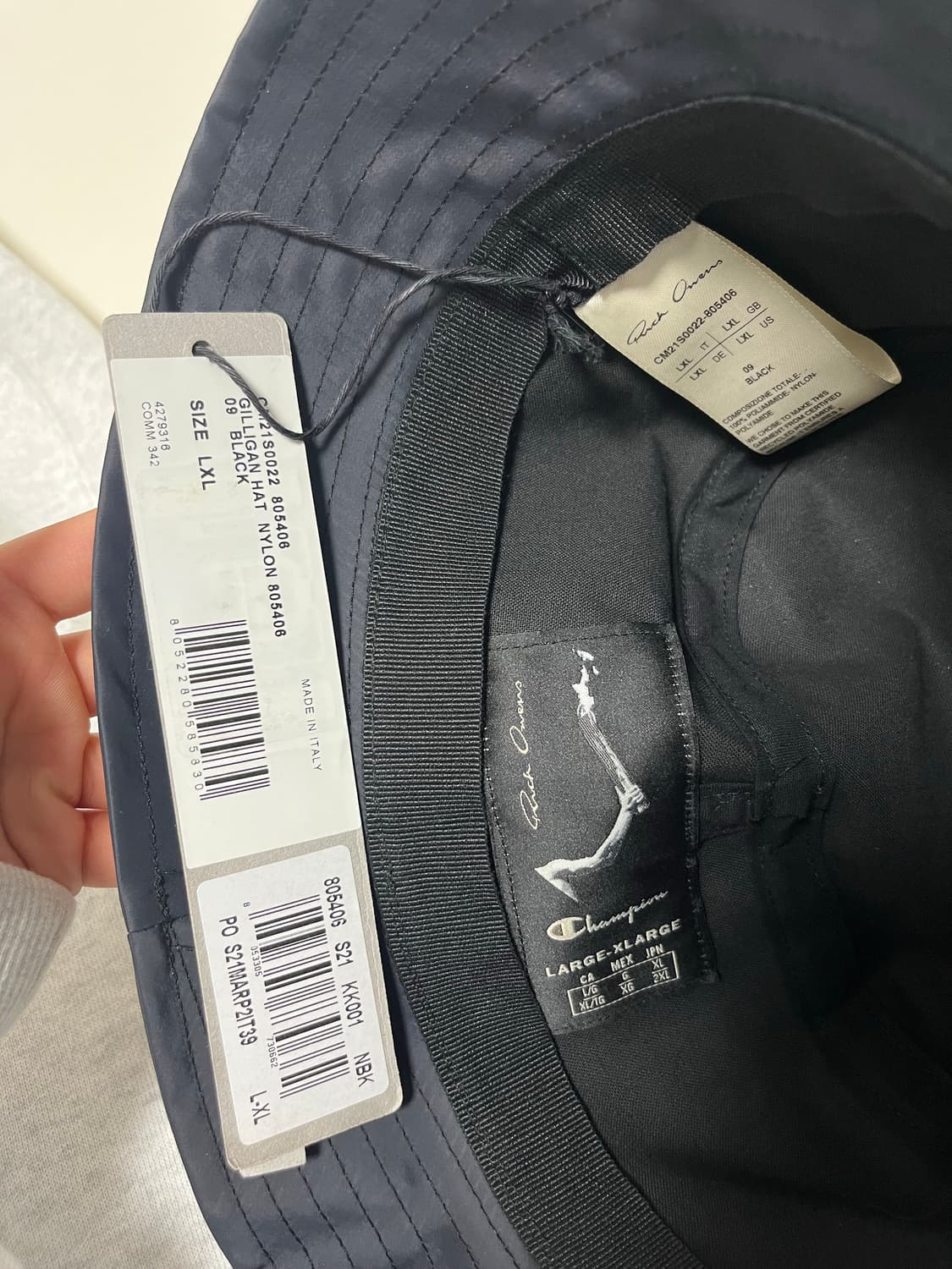 릭오웬스 X 챔피온 버킷햇 블랙 L-XL 상품이미지3