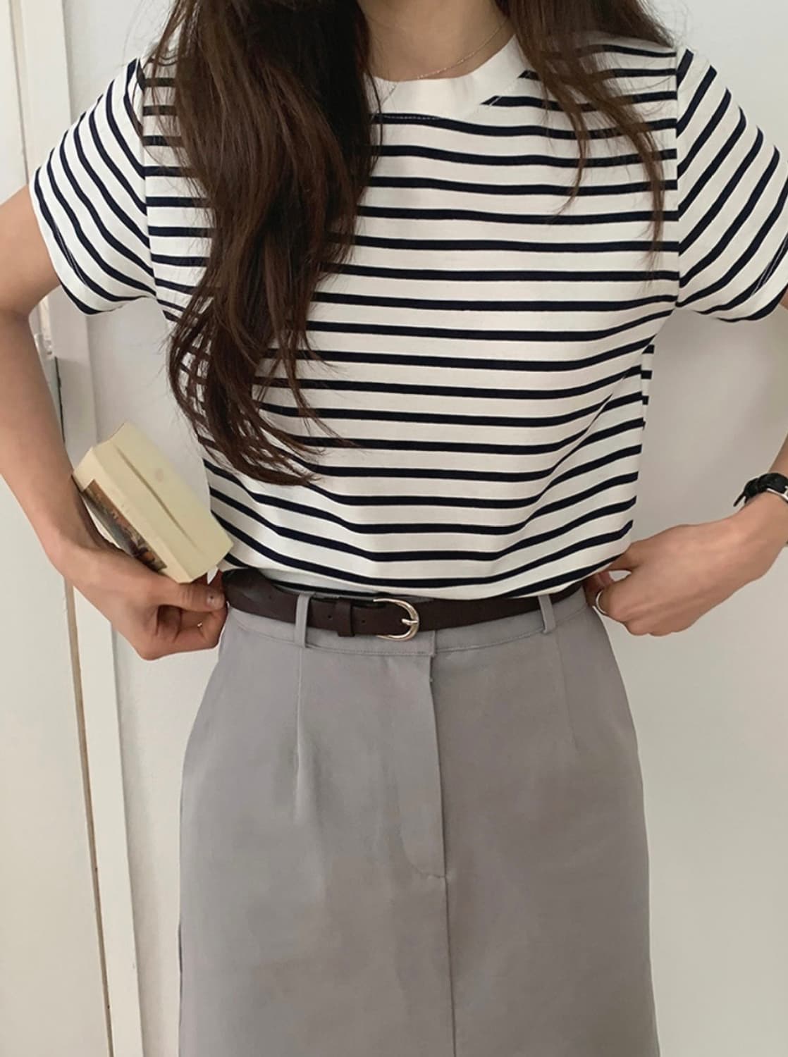 가내스라 멜팅 스트라이프 티셔츠 네이비 상품이미지1