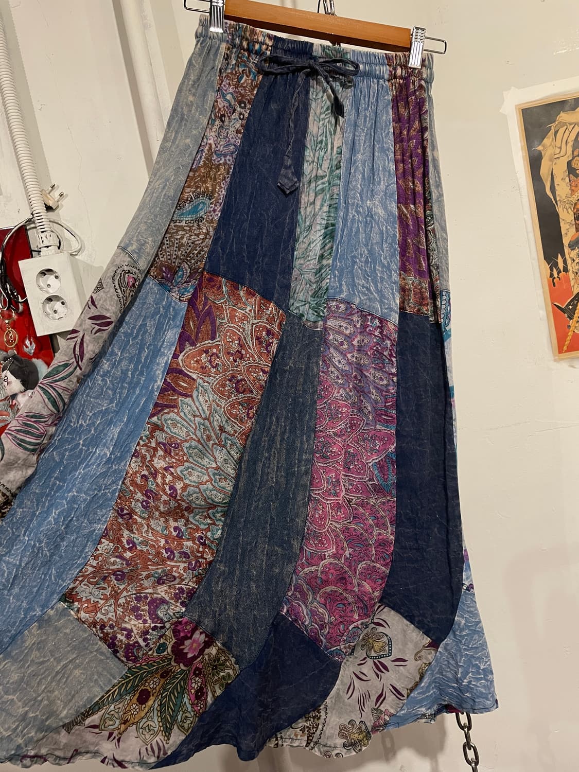 히피 에스닉 패턴 워싱 패치워크 스커트 상품이미지2