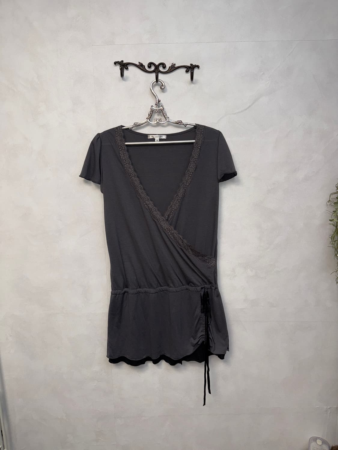 Charcoal cotton lace wrap shirring ops 상품이미지5