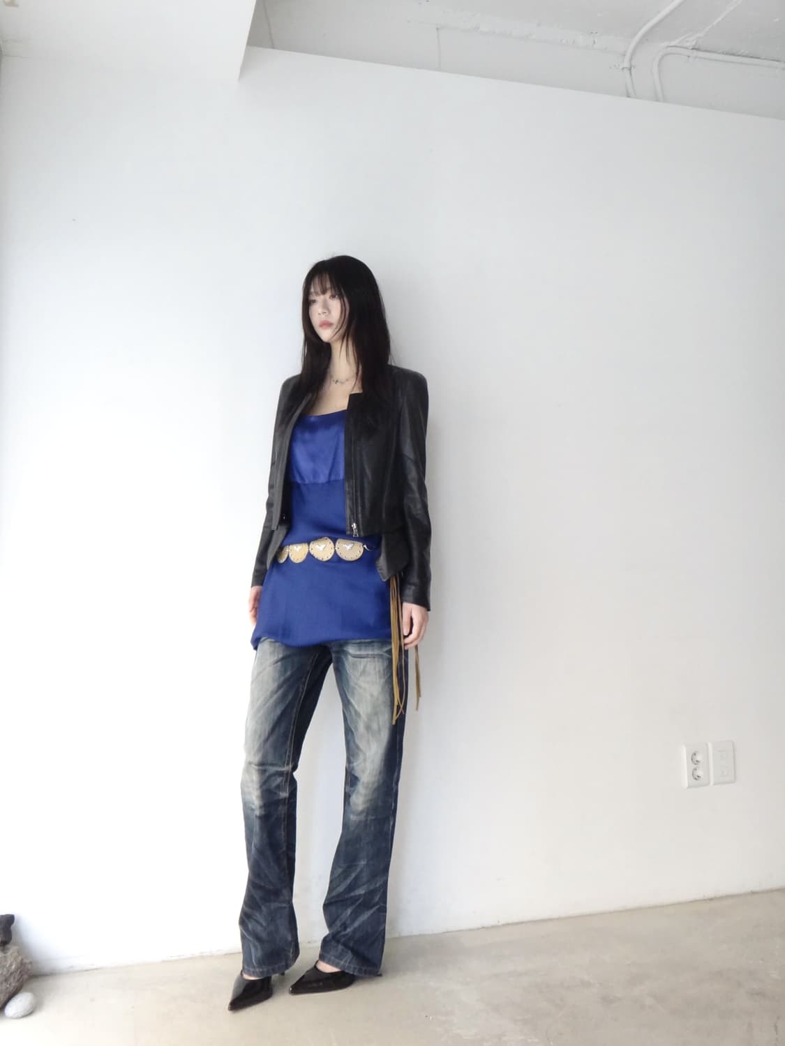 Glossy slip sleeveless / blue 상품이미지5