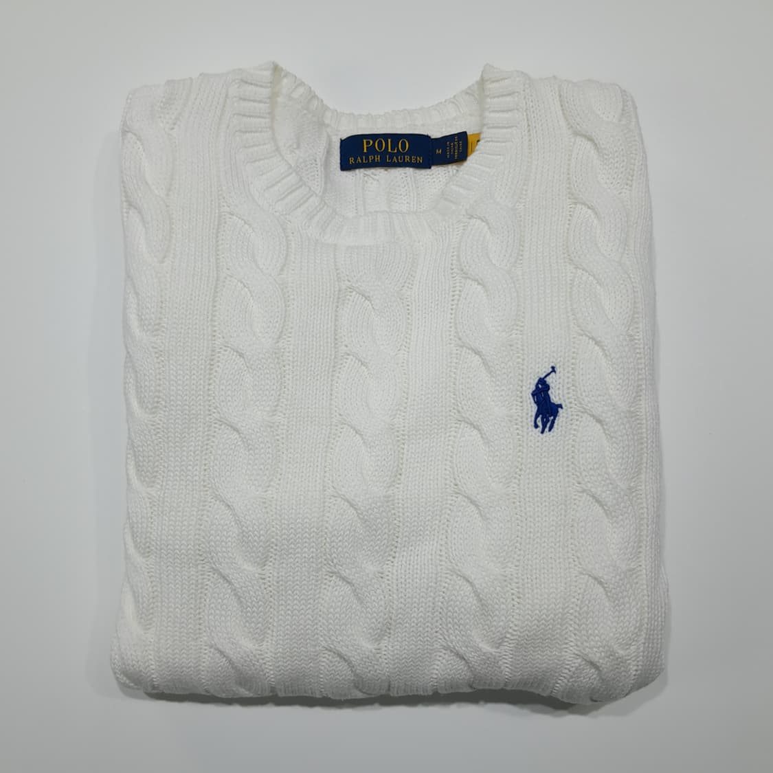 CL995 M 폴로 QR정품인증 코튼 케이블 화이트 니트 스웨터 상품이미지8
